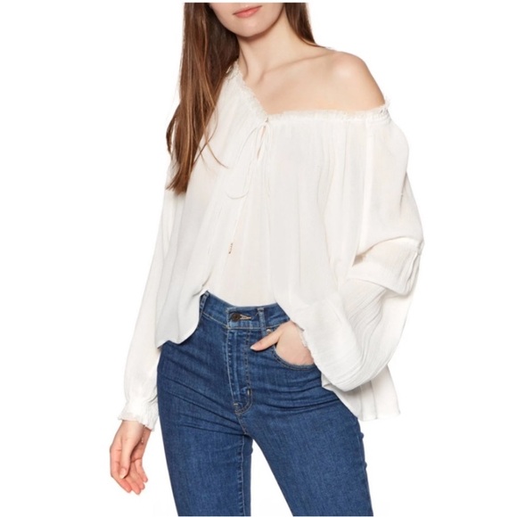 Free People Ivory Boho Peasant Blouse Tie Front Flowy Top Small - Picture 3 of 8